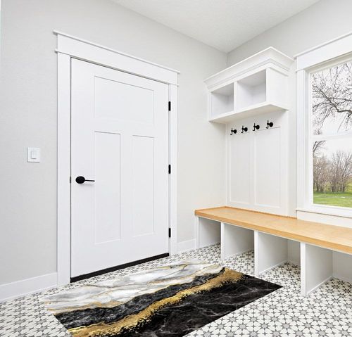 Modern Contemporary Abstract Black Grey Gold Marble Pattern Area Rug for Livingroom Bedroom Diningroom No-Slip Art Decor Office Kitchen Hallway Floor Carpet 4x6 in White Modern Entryway