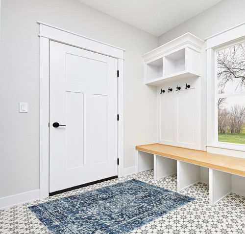 Morebes Vintage 4x6 Rug,Washable Kitchen Rug Non Slip,Soft Area Rug Medallion Entryway Rug Bathroom Mat,Indoor Accent Floor Chair Carpet for Entrance Coffee Table RV,Deep Blue in White Modern Entryway