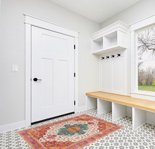 Moynesa Ultra-Thin Washable Area Rug - 4x6 Pink Rugs for Bedroom Girls Vintage Rug for Living Room, Non Slip Non Shedding Low Pile Indoor Throw Carpet for Nursery Office Entryway Kitchen Foyer in White Modern Entryway