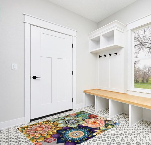 Modern Floral Flower Area Rugs 4x6 for Bedroom Living Room Colorful Vintage Boho Large Entryway Throw Rug Non-Slip Machine Washable Floor Carpet for Home Decor (4’X 6’, Floral) in White Modern Entryway