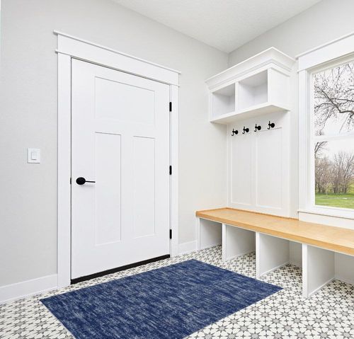 RUGSREAL Solid Machine Washable Area Rug Soft Low-Pile Modern Contemporary Area Rug Non-Slip Throw Indoor Carpet for Living Room Bedroom Kids Room, 4' x 6' Blue in White Modern Entryway