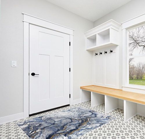 Abani Regal Collection Area Rug - Blue/Grey Marble Design -4' x 6' - Easy to Clean - Durable for Kids and Pets - Non-Shedding - Medium Pile - Soft Feel - for Living Room, Bedroom & Office in White Modern Entryway