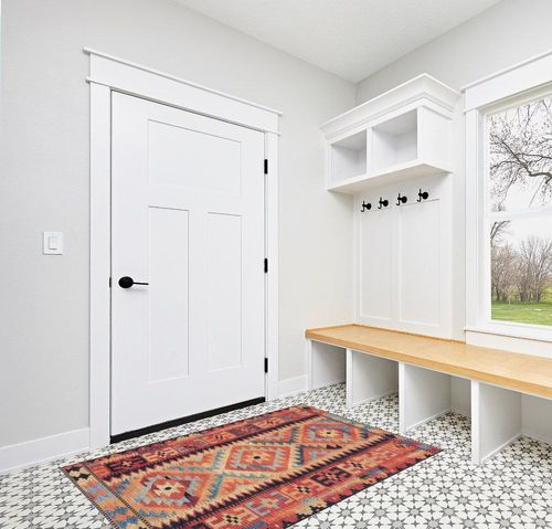 Unique Loom Outdoor Tribal Collection Area Rug - Tortuguero (4' x 6' Rectangle, Multi/Blue) in White Modern Entryway