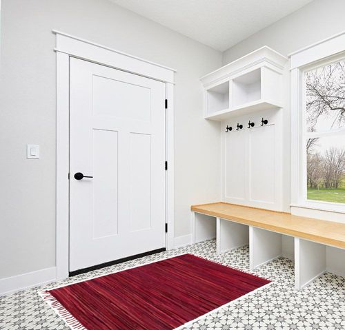 Unique Loom Chindi Cotton Collection Soft Hand Woven Natural Fiber Striped Area Rug, 4 ft x 6 ft, Red/Purple in White Modern Entryway