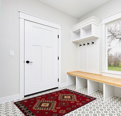 SUPERIOR Indoor Small Area Rug with Jute Backing, Bohemian Geometric Rugs for Home, Bedroom, Living Room, Kitchen, Entryway, Office, Southwestern Floor Decor, Santa Fe Collection, 4' x 6', Red in White Modern Entryway