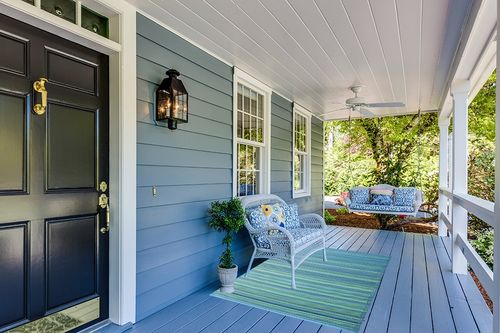 Fab Habitat Outdoor Rug - Waterproof, Fade Resistant, Crease-Free - Premium Recycled Plastic - Striped - Patio, Deck, Porch, Balcony, Laundry Room - Cancun - Turquoise & Moss Green - 4 x 6 ft in Light Blue Patio