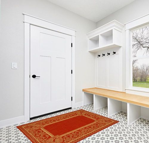 SAFAVIEH Courtyard Collection Accent Rug - 4' x 5'7", Red & Natural, Non-Shedding & Easy Care, Indoor/Outdoor & Washable-Ideal for Patio, Backyard, Mudroom (CY2965-3707) in White Modern Entryway