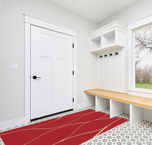 Deconovo Christmas Wave Printed Thermal Insulated Blackout Curtains, Room Darkening Energy Efficient Panel, Grommet Drapes for Bedroom (52W x 96L Inch, 2 Panels, Red) in White Modern Entryway