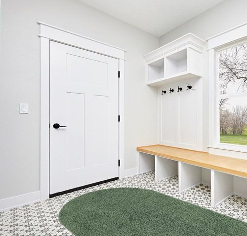 5x8 Oval Green fluffy rug in White Modern Entryway