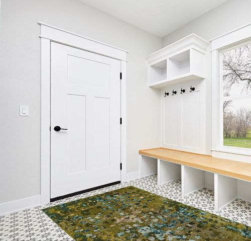 Unique Loom Jardin Collection Colorful, Vibrant, Abstract, Modern Area Rug, 5 x 8 ft, Green/Olive in White Modern Entryway