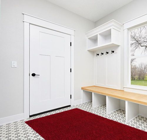 Unique Loom Solid Shag Collection Area Rug (5' 3" x 8' Rectangle, Cherry Red) in White Modern Entryway