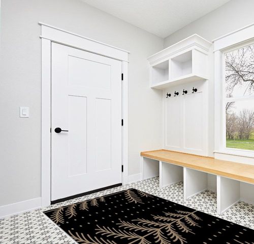 Christmas Area Rug 5 x 8, Washable Bedroom Rug Non-Slip Kitchen Rugs Non Shedding Floor Cover Mat Runner Rug for Living Room Dining Room Outdoor Carpet Merry Christmas Tree Winter Black in White Modern Entryway