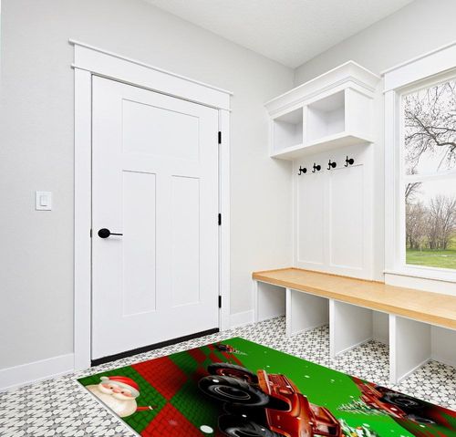 Christmas Area Rug 5 x 8, Washable Bedroom Rug Non-Slip Kitchen Rugs Non Shedding Floor Cover Mat Runner Rug for Living Room Dining Room Outdoor Carpet Truck Xmas Tree Santa Claus 3D Space in White Modern Entryway