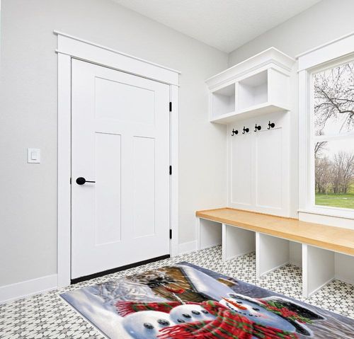 Christmas Area Rug 5 x 8, Washable Bedroom Rug Non-Slip Kitchen Rugs Non Shedding Floor Cover Mat Runner Rug for Living Room Dining Room Outdoor Carpet Cute Snowman Winter Farmhouse Bird in White Modern Entryway