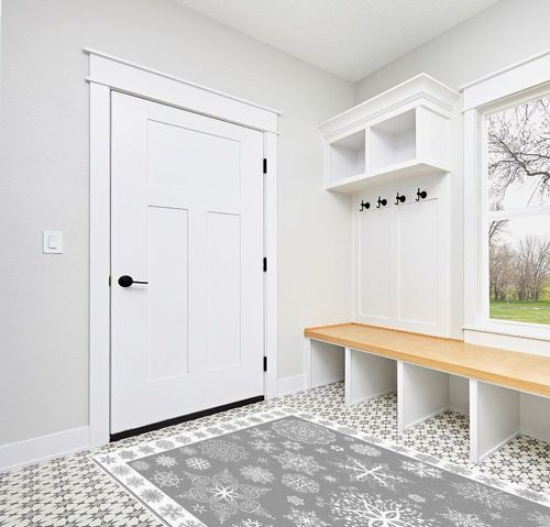 Christmas Snowflake Area Rug Rectangle Carpets Abstract Geometry,Non Slip Floor Mats Carpet Washable Indoor Doormats Accent Mat Grey White Home Decor Non-Shedding Area Rugs 60x96In in White Modern Entryway
