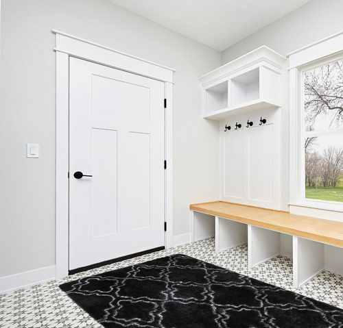 Amangel Soft Fuzzy Rugs for Living Room Bedroom,5x8 Feet Rug,Furry Carpet,Black & White Rug,Fluffy Plush Area Rug,Large Cool Modern Rugs for Apartment Home Office,Room Decor in White Modern Entryway