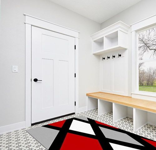 Red and White Black Geometry Area Rugs, Modern Abstract Entryways Mat Fluffy Soft Machine Washable Breathable Durable for Room Living Room Indoor Outdoor Hallway, 5ft x 7ft in White Modern Entryway