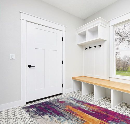 RUG BRANCH Savannah Abstract Mid-Century Modern Purple Orange Indoor Area Rug for Living Room, Bedroom, Dining Room, and Kitchen - 5' x 7' (5'3" X 7'7") in White Modern Entryway