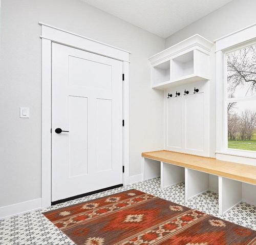 Safavieh Kilim Collection Area Rug - 5' x 8', Brown & Dark Grey, Handmade Tribal Southwestern Boho Rustic Wool, Ideal for High Traffic Areas in Living Room, Bedroom (KLM331T) in White Modern Entryway