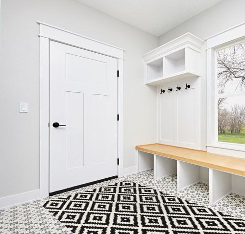 nuLOOM Kellee Hand Tufted Geometric Wool Area Rug, 5x8, Black in White Modern Entryway