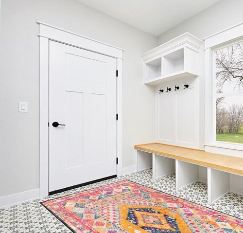 OJIA Washable Area Rug 5'X8', Non-Slip Living Room Rugs, Ultra-Thin Bedroom Rug Soft Accent Rugs, Retro Floral Print Floor Carpet Pink Rugs for Dining Room/Kitchen/Playroom/Farmhouse/Home Decor in White Modern Entryway