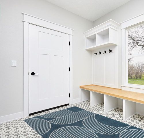 JONATHAN Y SCN104A-5 Nordby Geometric Arch Scandi Striped Indoor Area Rug, Contemporary, Coastal, Bohemian, Transitional for Bedroom,Kitchen,Living Room,Non Shedding,Easy-Washing, Blue, 5 X 8 in White Modern Entryway