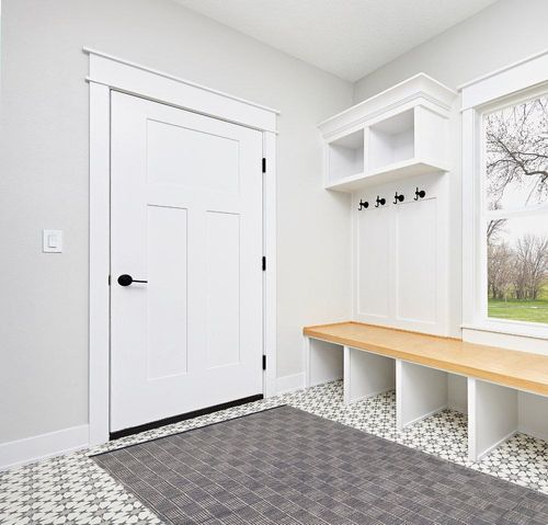 Home Conservatory Squares Handwoven Indoor/Outdoor Rug, 5 X 8 Feet, Blue/White Geometric Pattern in White Modern Entryway