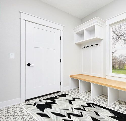 Handmade Black and White Cowhide Patchwork Rug - Black and White with Grayish Stripes Herringbone Chevron Patchwork Cowhide Rug 5 ft X 8 ft in White Modern Entryway