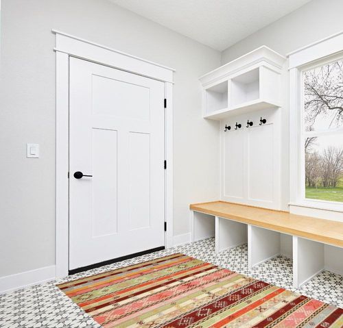 Dash and Albert Aztec Kilim Handwoven Wool Rug, 5 X 8 Feet, Multi Geometric Pattern in White Modern Entryway