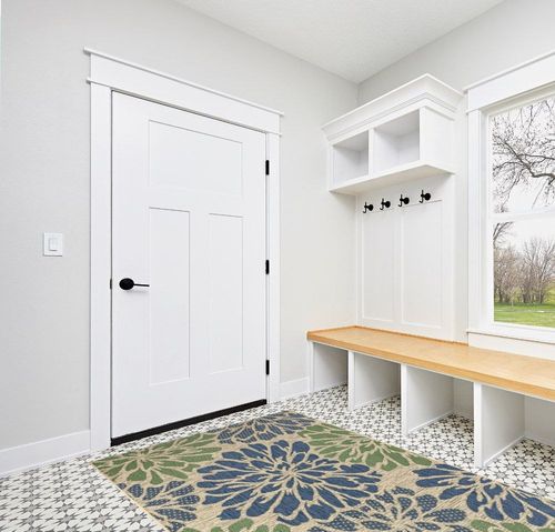 JONATHAN Y SMB110B-5 Zinnia Modern Floral Textured Weave Indoor Outdoor Area-Rug Bohemian Coastal Easy-Cleaning Bedroom Kitchen Backyard Patio Non Shedding, 5 X 8, Navy/Green in White Modern Entryway