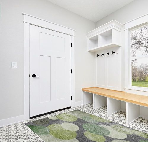 Addison Rugs Chantille ACN556 Green 5' x 7'6 Indoor Outdoor Area Rug, Stain Resistant, Machine Washable, Non Shedding, Bedroom, Living Room, Dining Room, Kitchen Rug in White Modern Entryway