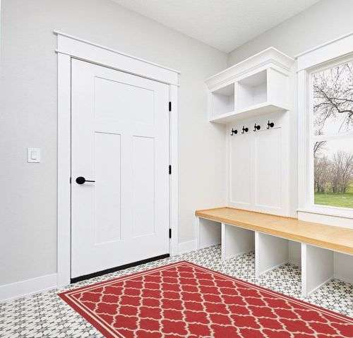 SAFAVIEH Courtyard Collection 5'3" x 7'7" Red/Bone CY6918 Trellis Indoor/ Outdoor Splashproof Easy Scrubbing Patio Backyard Mudroom Area Rug in White Modern Entryway