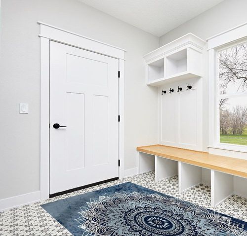 Mandala Area Rugs, 5x8ft, Vintage Bohemian Mandala Ethnic Style Area Carpet Modern Blue and White Print Pattern Floor Mats for Indoor Outdoor Living Room Bedroom Yoga Room Balcony Aesthetic Decoration in White Modern Entryway