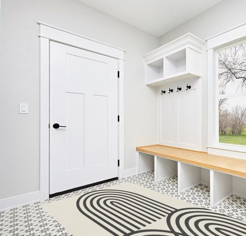 Black and White Washable Wool Area Rug 5x8 Minimalist Modern Abstract Rug for Livingroom Bedroom Diningroom Chic Boho Home Office Kitchen Floor Carpet in White Modern Entryway