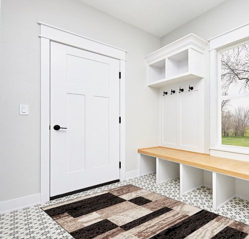 SUPERIOR Indoor Area Rug, Jute Backed, Modern Geometric Patchwork Floor Decor for Bedroom, Office, Living Room, Entryway, Hardwood Floors, Rockwood Collection, 5' x 8', Chocolate in White Modern Entryway