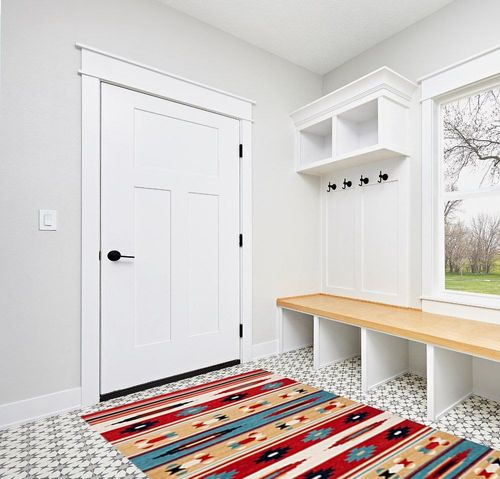 Safavieh Kilim Collection Area Rug - 5' x 8', Beige & Red, Handmade Flat Weave Wool, Ideal for High Traffic Areas in Living Room, Bedroom (KLM712A) in White Modern Entryway
