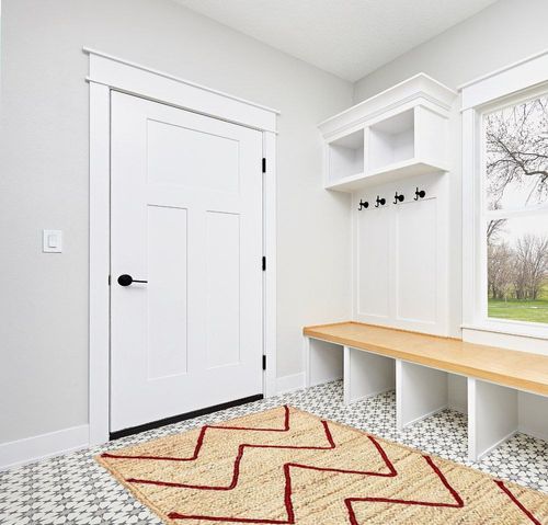 CASAVANI Collection Rectangular Area Rug - 5x8 Feet Red Braided Jute Rug Geometric Kilim Rug Indoor Outdoor Use Carpet Flatweave Rugs for Bedroom Dining Room Living Room in White Modern Entryway