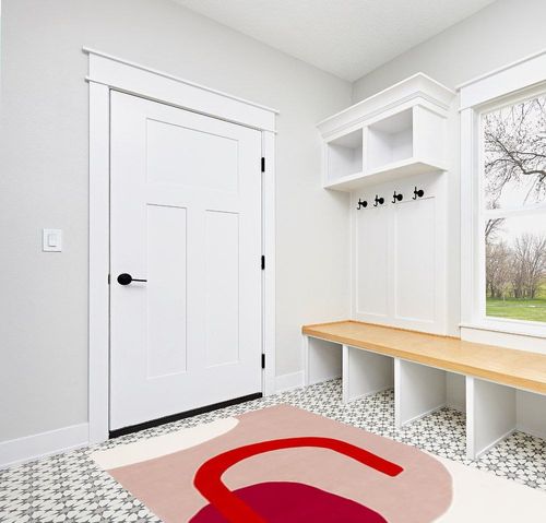 SAFAVIEH Fifth Avenue Collection Area Rug - 5' x 8', Ivory & Red, Handmade Mid-Century Modern Abstract Wool, Ideal for High Traffic Areas in Living Room, Bedroom (FTV143A) in White Modern Entryway