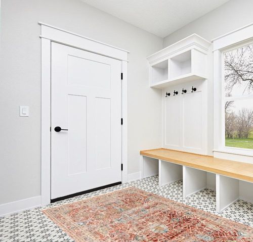 Loloi Claire Red/Ivory 5'-3" x 7'-9" Area Rug in White Modern Entryway