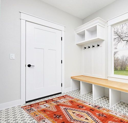 nuLOOM Reda Aztec Bordered Machine Washable Ultra Thin Area Rug, 5' x 8', Burnt Orange in White Modern Entryway