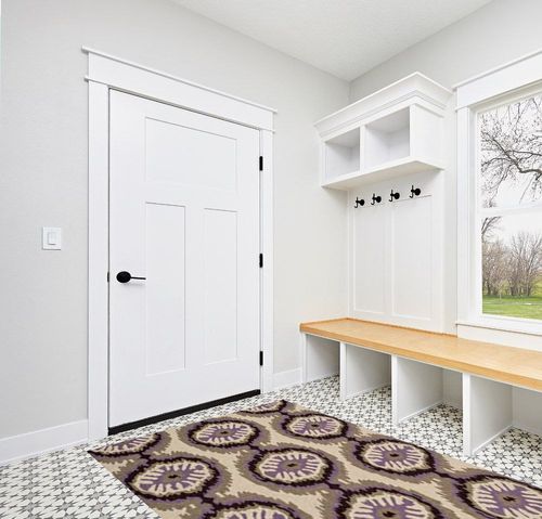 SAFAVIEH Four Seasons Collection 5' x 8' Beige / Purple FRS486B Hand-Hooked Area Rug in White Modern Entryway