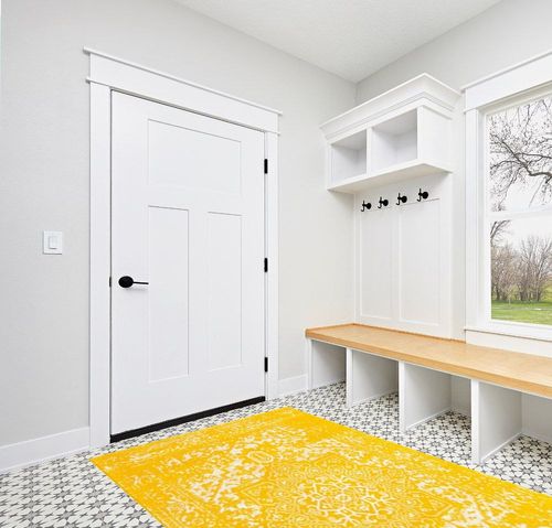 Rugs.com Arlington Collection Rug – 5' x 8' Yellow Medium-Pile Rug Perfect for Living Rooms, Large Dining Rooms, Open Floorplans in White Modern Entryway