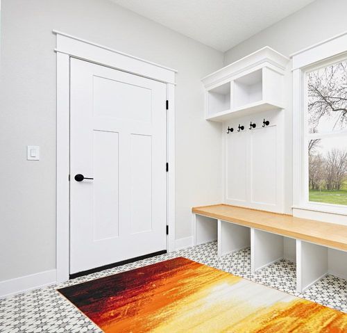 Unique Loom Metro Collection Contemporary Abstract Bright Warm Candle Light Area Rug, 5 ft x 8 ft, Orange/Yellow in White Modern Entryway