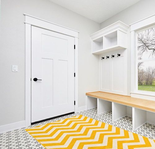 Unique Loom Outdoor Coastal Collection Area Rug - Dalgalar (5' 3" x 8' Rectangle, Yellow/ Ivory) in White Modern Entryway
