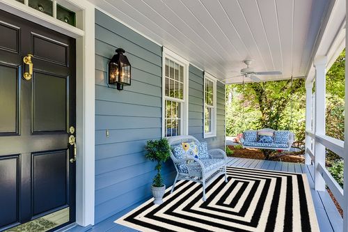 Abani Contemporary Black & Ivory 6' x 9' Area Rug, Contrasting Geometric Modern Stripe Symmetrical Living Room Carpet Rugs in Light Blue Patio