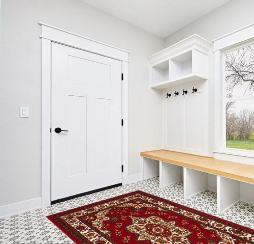 Maroon Traditional Non Slip Living Room Area Rug in White Modern Entryway