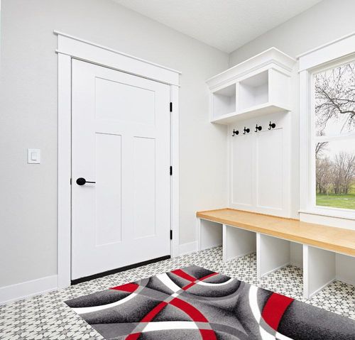 Grey Modern Fade Resistant, Stain Resistant Bedroom, Living Room, Dining Room Area Rug in White Modern Entryway