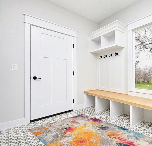 ‎Multi ‎Contemporary ‎Non Slip, Washable ‎Kitchen Rug in White Modern Entryway