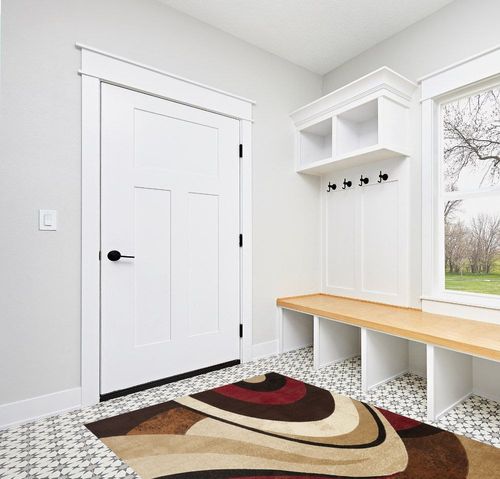 Brown/Red Contemporary Fade Resistant, Stain Resistant Bedroom, Living Room, Dining Room, Nursery Room Area Rug in White Modern Entryway