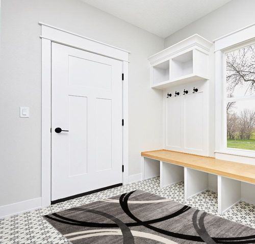 Grey Modern Non Slip Living room, Bedroom, Hallway, Office, Dorm, Kitchen, Dining room Area Rug in White Modern Entryway